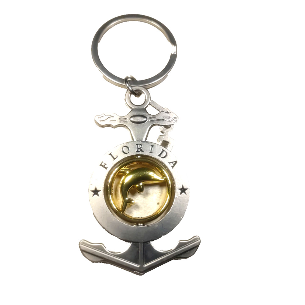 Florida Spinner Keychain Silver Gold Tone Dolphin